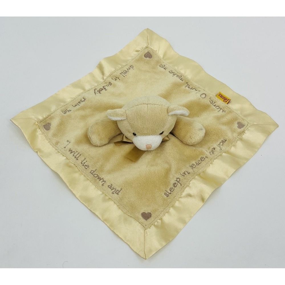 Parable Yellow Bear Security Blanket Satin Lovey Psalm 4:8 Small Plush Blankie